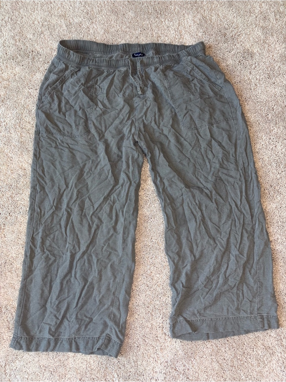 Splendid Olive Grey Linen Blend Cropped Wide Leg Drawstring Pants Large